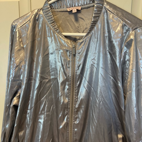 Vintage Juicy Couture Metallic Silver Bomber Jacket Size XL EUC - Picture 3 of 10